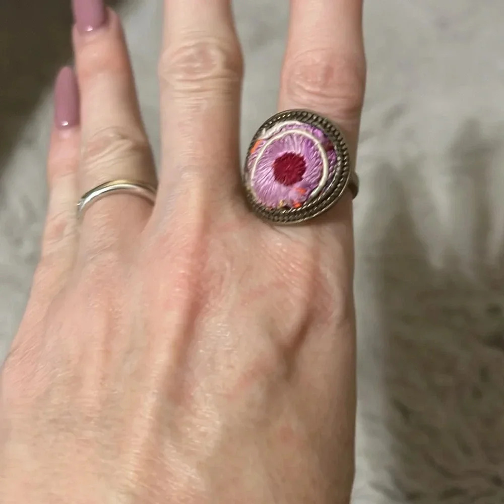 Vintage handmade embroidered ring for women